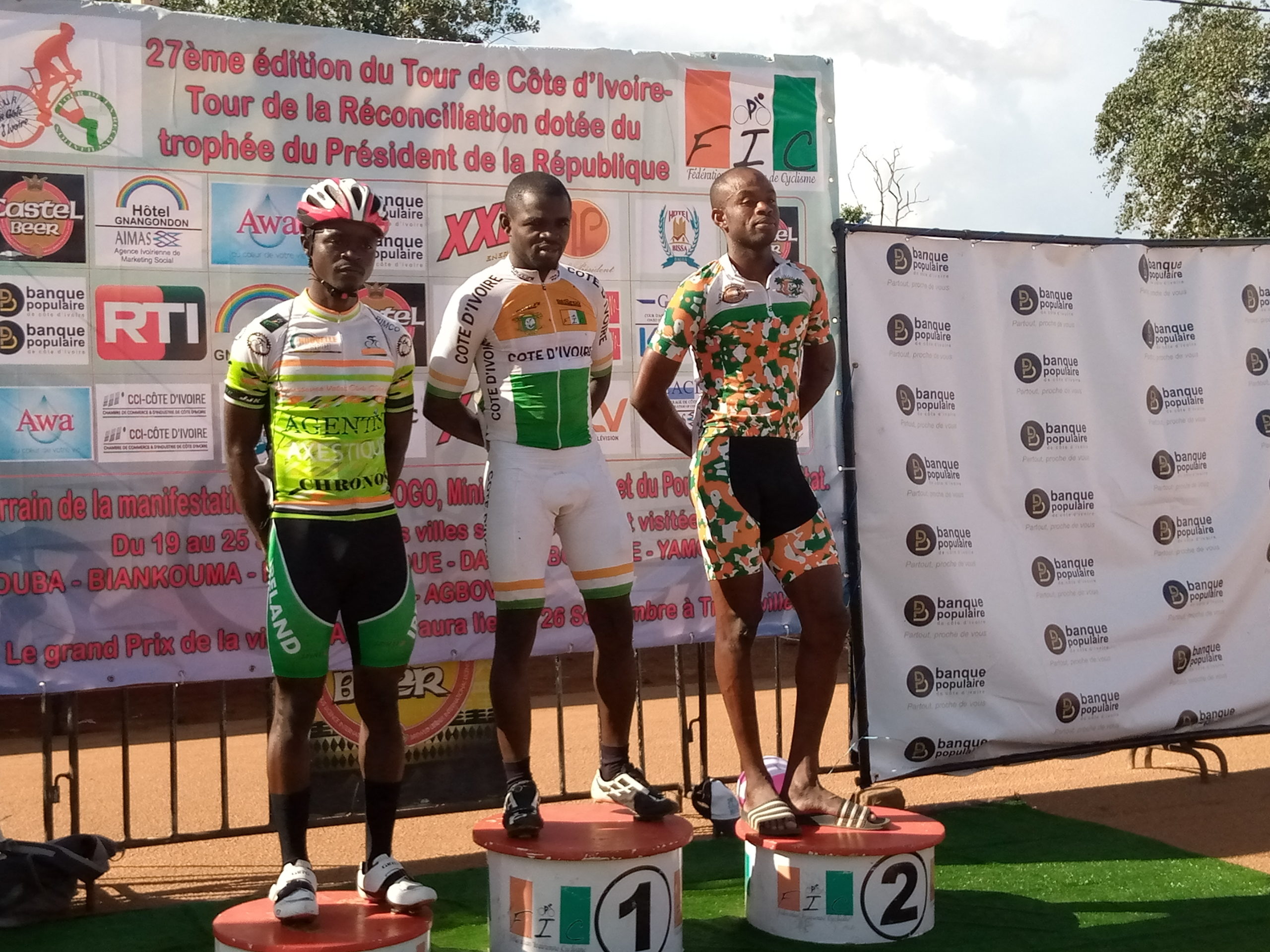 Touba/ Abou Sanogo, vainqueur de la première étape de la 27è édition du tour cycliste de Côte d'Ivoire.